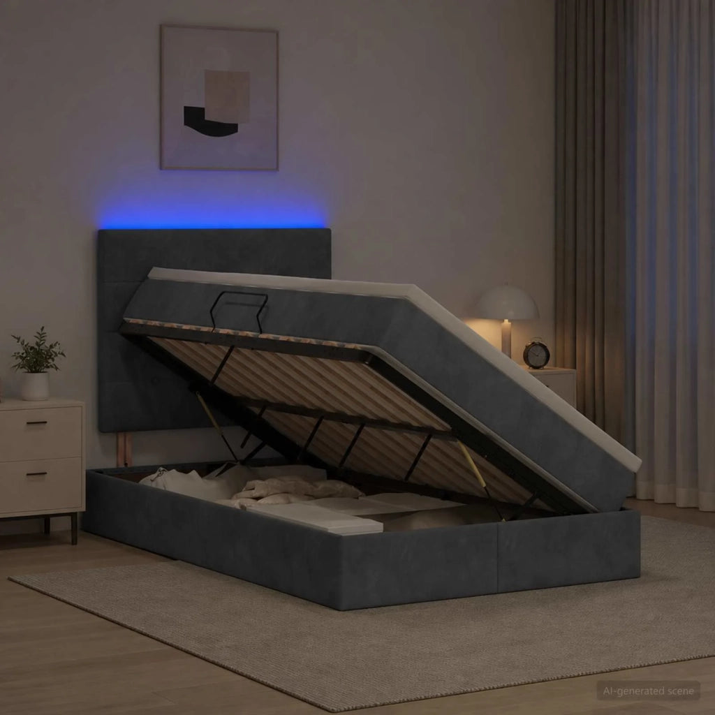 Letto con contenitore LED e materasso Grigio Scuro 120 x 200 cm 3460123