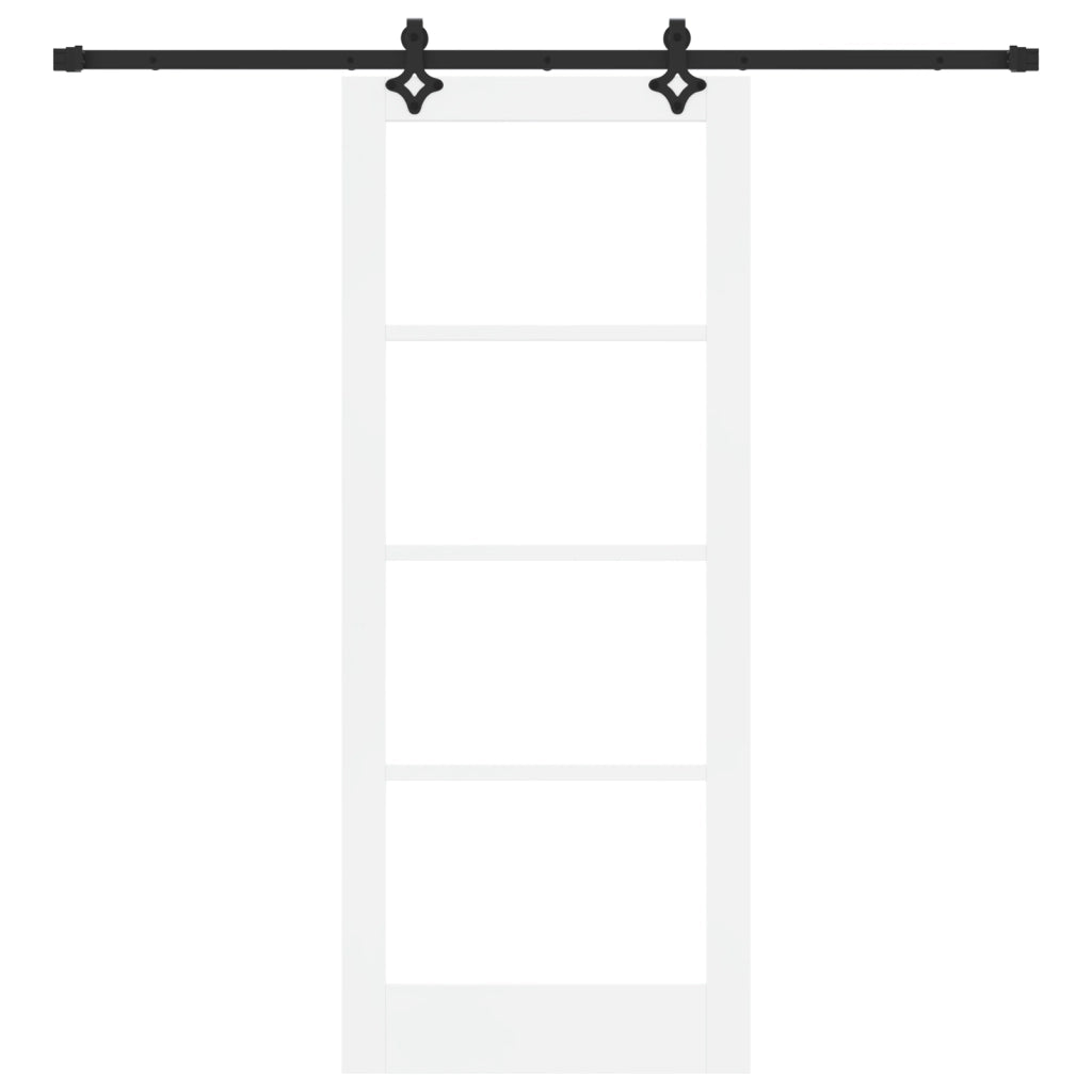 Porta Scorrevole  con Set di Hardware "ORKDAL" Legno Solido Bianco e Vetro