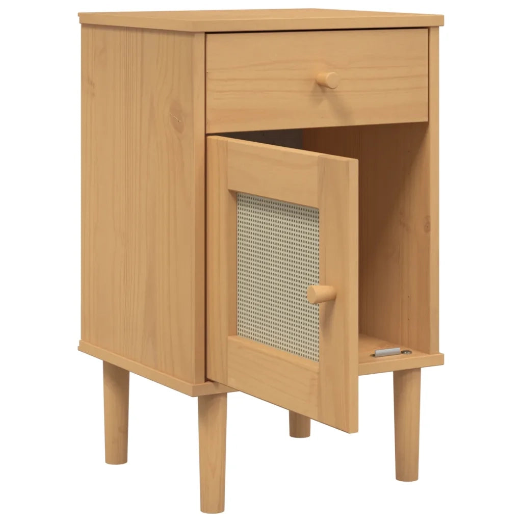 Comodino SENJA Aspetto Rattan Marrone 40x35x65 cm in Legno Pino 358013