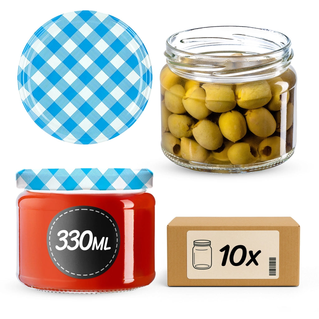 KADAX Sonka barattoli di vetro 330ml 10pz 82mm + coperchio "Blue Lattice"