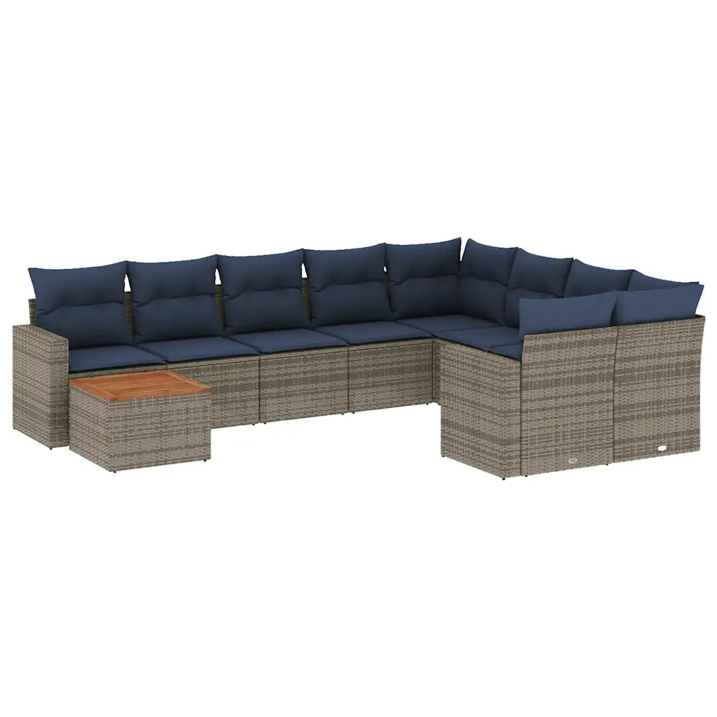 Set Divani da Giardino 10 pz con Cuscini Grigio in Polyrattan