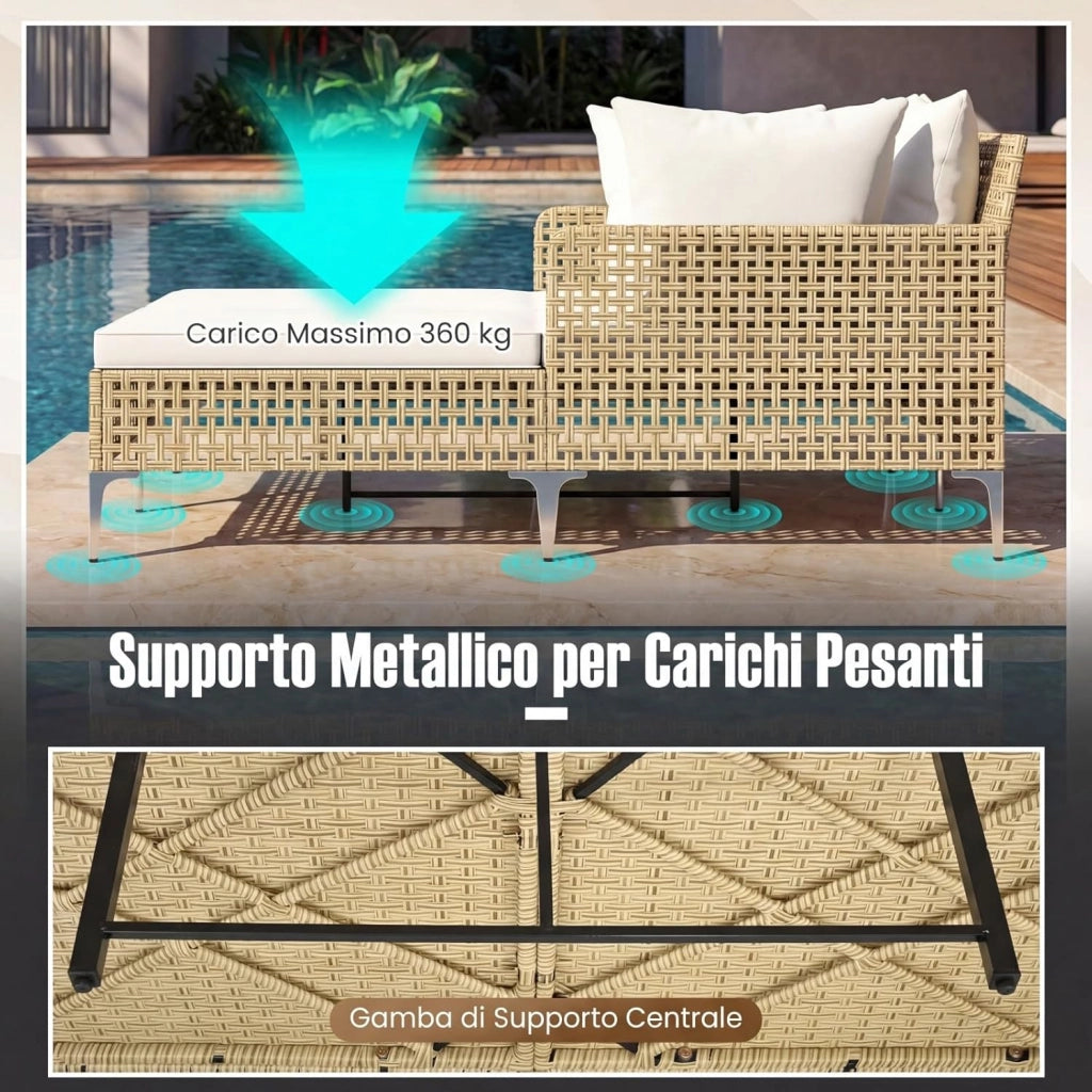 Lettino Prendisole per 2 Persone da Giardino, Divano Letto Matrimoniale da Esterno con Cuscini per Seduta e Schienale, Isola Prendisole per Cortile e Terrazza, 153 x 133 x 70 cm