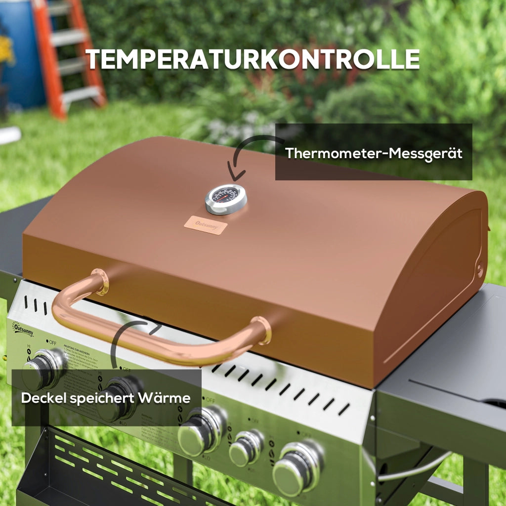 Barbecue a gas 4 bruciatori con piano cottura laterale ¨C Zephmum ¨C Nero 135x55x103 cm