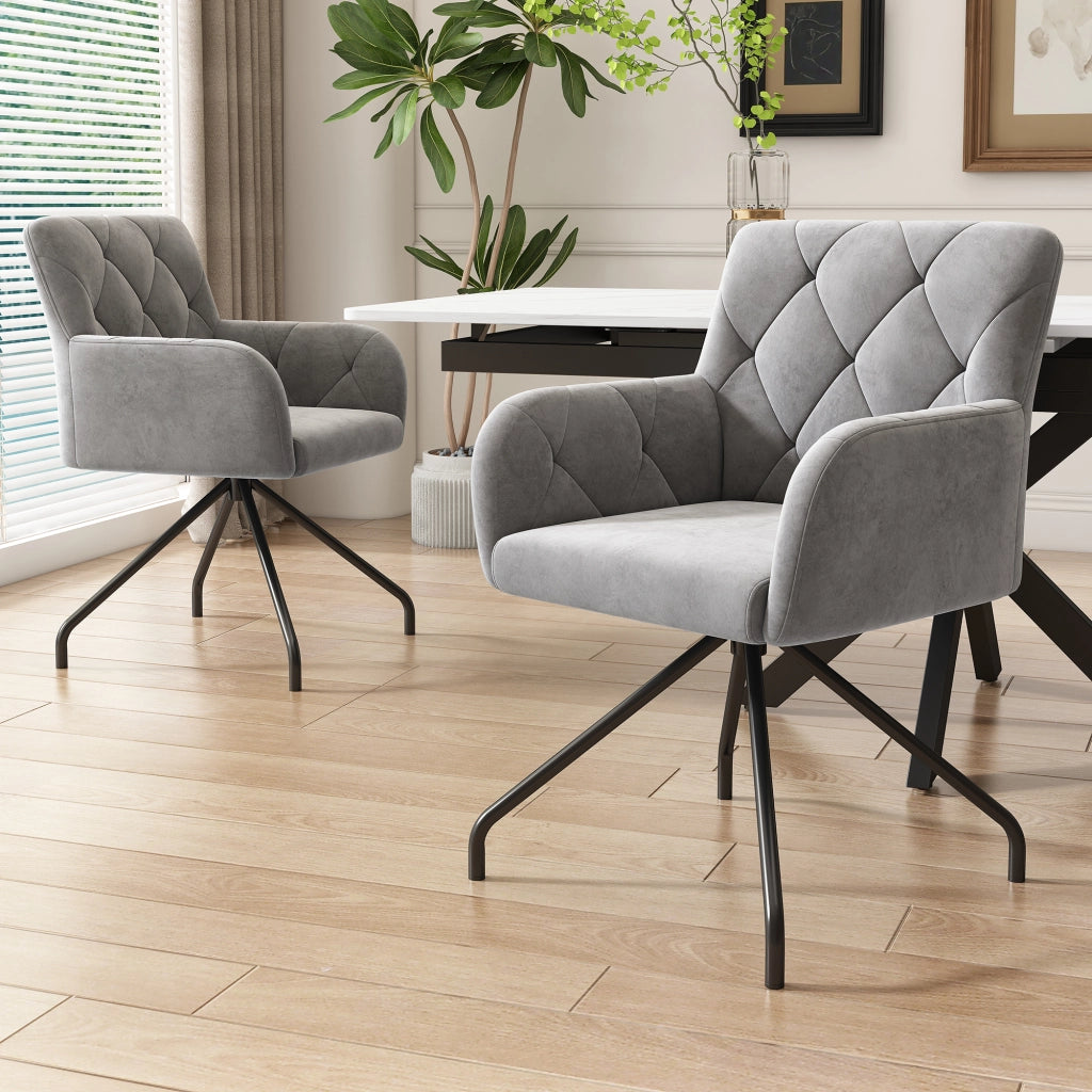 Set da 2 sedie da pranzo imbottite in velluto grigio chiaro con gambe in metallo