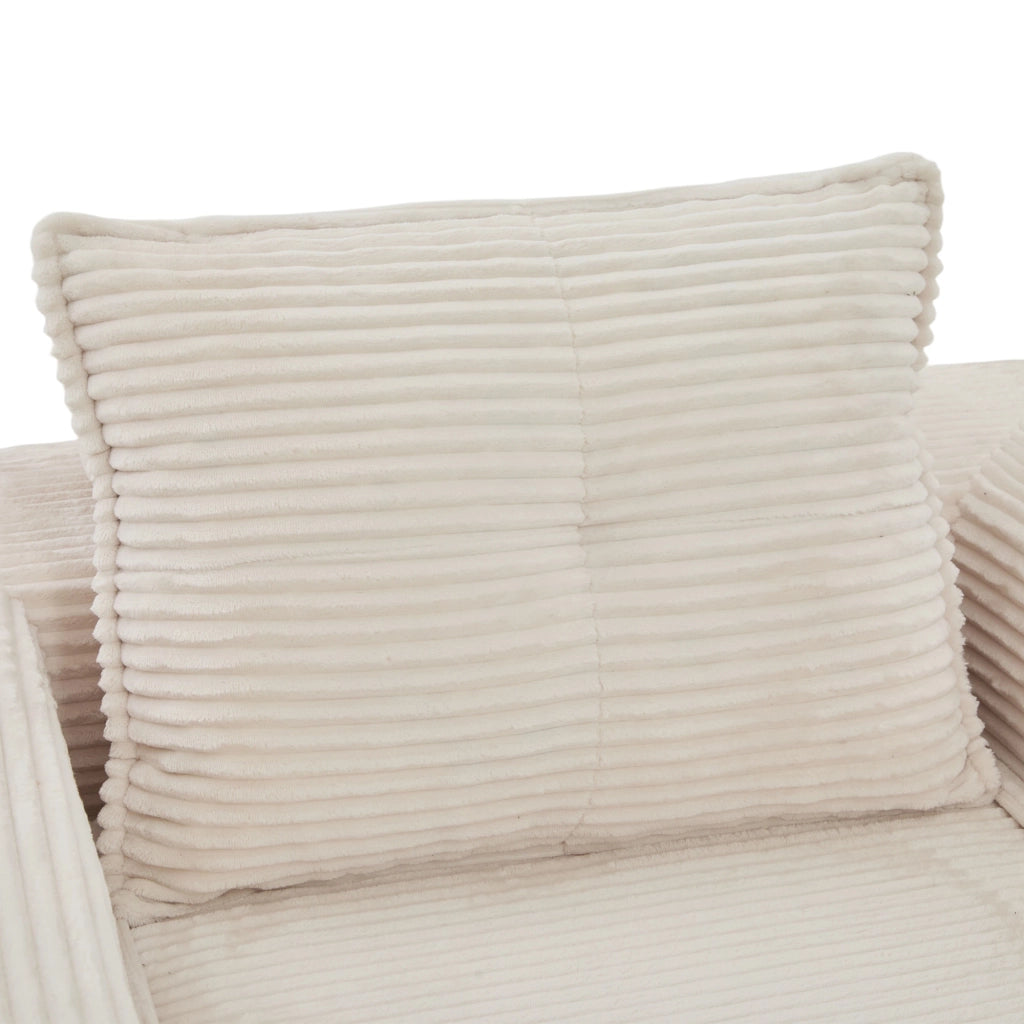 Divano letto modulare con seduta in schiuma e molle, tasche laterali e portabicchieri in velluto a coste beige