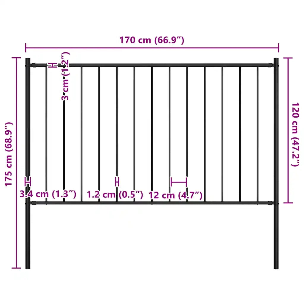 Pannello Recinzione con Pali Acciaio Verniciato 1,7x1,25 m Nero cod mxl 58082