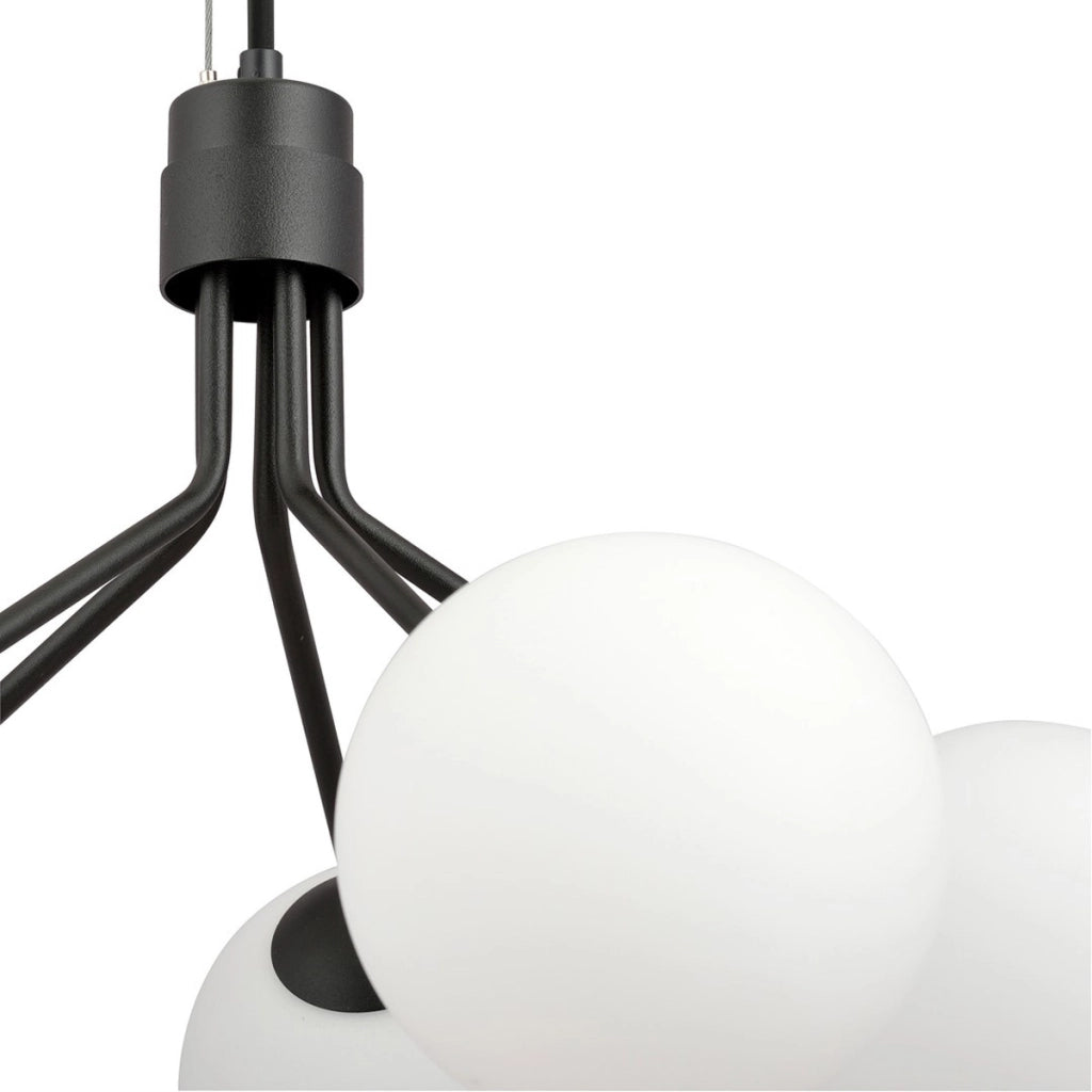Lampada a sospensione NOVA in acciaio nero e vetro opalino