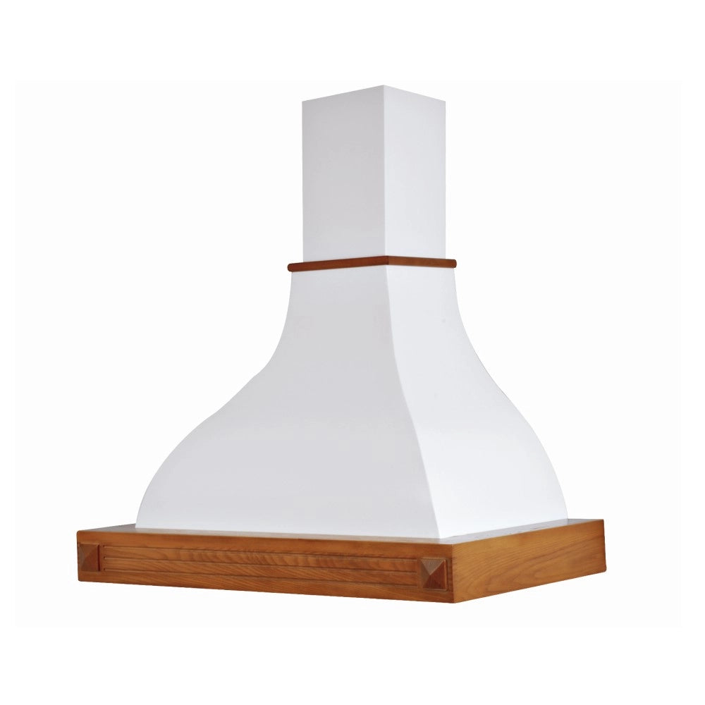 Cappa cucina rustica bianca DIAMANTE con cornice in legno intarsio cm 90