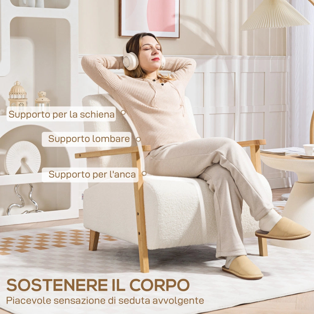 Poltrona Relax in Tessuto con Braccioli e Gambe in Legno ¨C Zephmum ¨C Crema