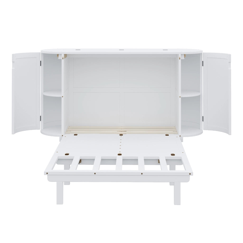 Wall Bed;140x200 cm;featuring storage;rattan design;slatted frame;white