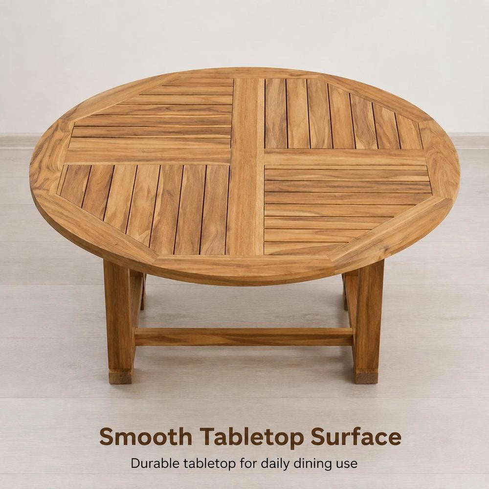 Tabletop Solid Teak Wood, Round, 2.5 Cm Thick, 90 Cm Diameter