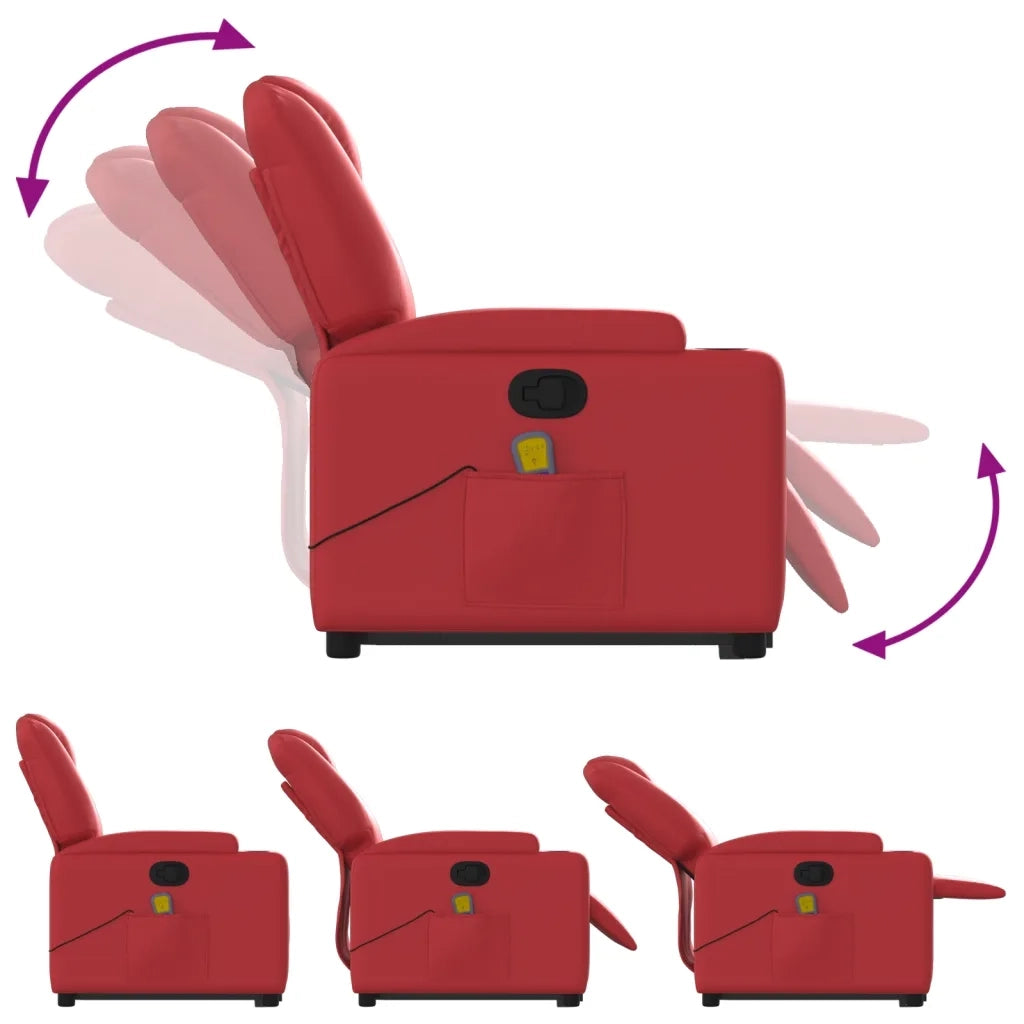 Poltrona Alzapersona Reclinabile Massaggio Rosso in Similpelle