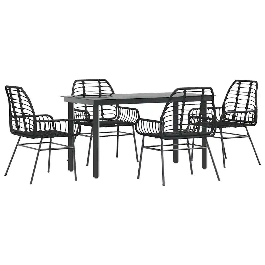Set Mobili da Pranzo per Giardino 5 pz Nero Polyrattan Vetro 3334536