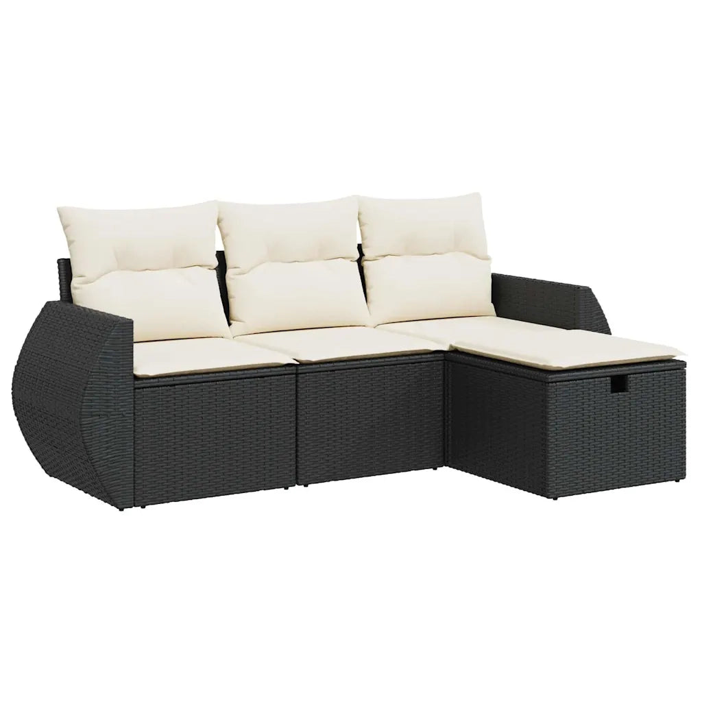 Set Divani da Giardino 4 pz con Cuscini Nero in Polyrattan 3325552