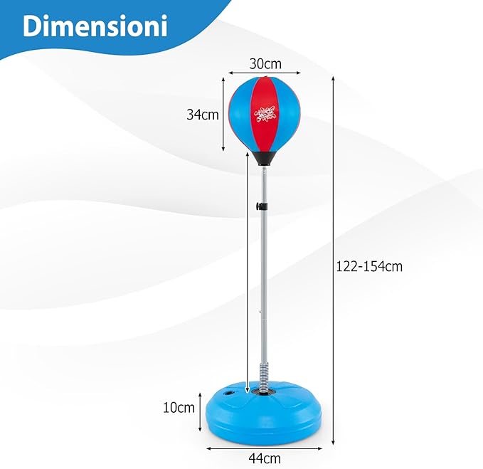 Punching Ball da Terra Altezza Regolabile 120-154 cm, Sacco di Pugilato con Guanti Inclusi, Palla di Boxe con Base per Adulti e Bambini