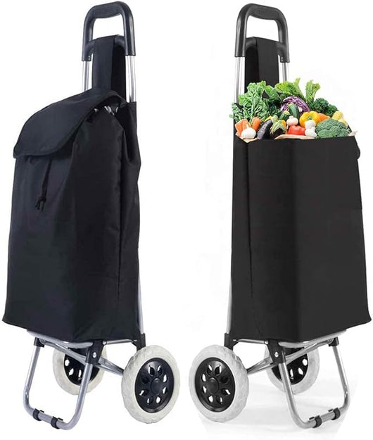 Carrello della Spesa Pieghevole con Ruote,32,8 L Trolley Borsa per Spesa in Metallo con Portata di 35 kg, Tessuto Oxford e Plastica, 35 x 28 x 90 cm, Nero