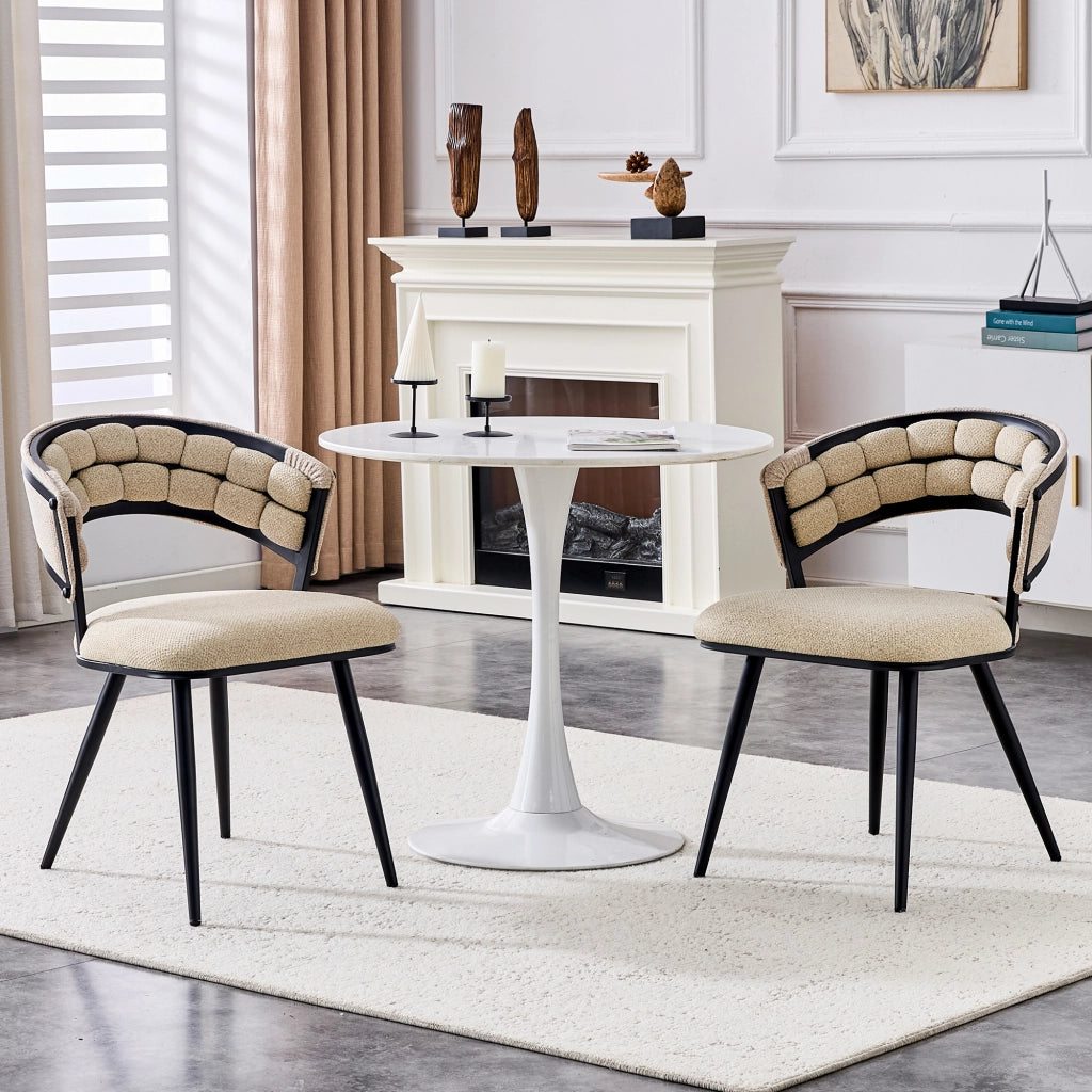 Set 2 Sedie da Pranzo Imbottite ¨C MINIMAL ¨C Velluto Beige, Gambe Nere, Moderne