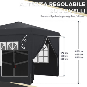 Gazebo Pieghevole 3x3m in Metallo Grigio