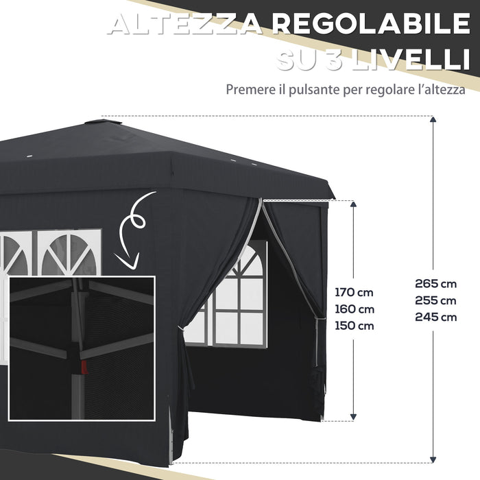 Gazebo Pieghevole 3x3m in Metallo Grigio