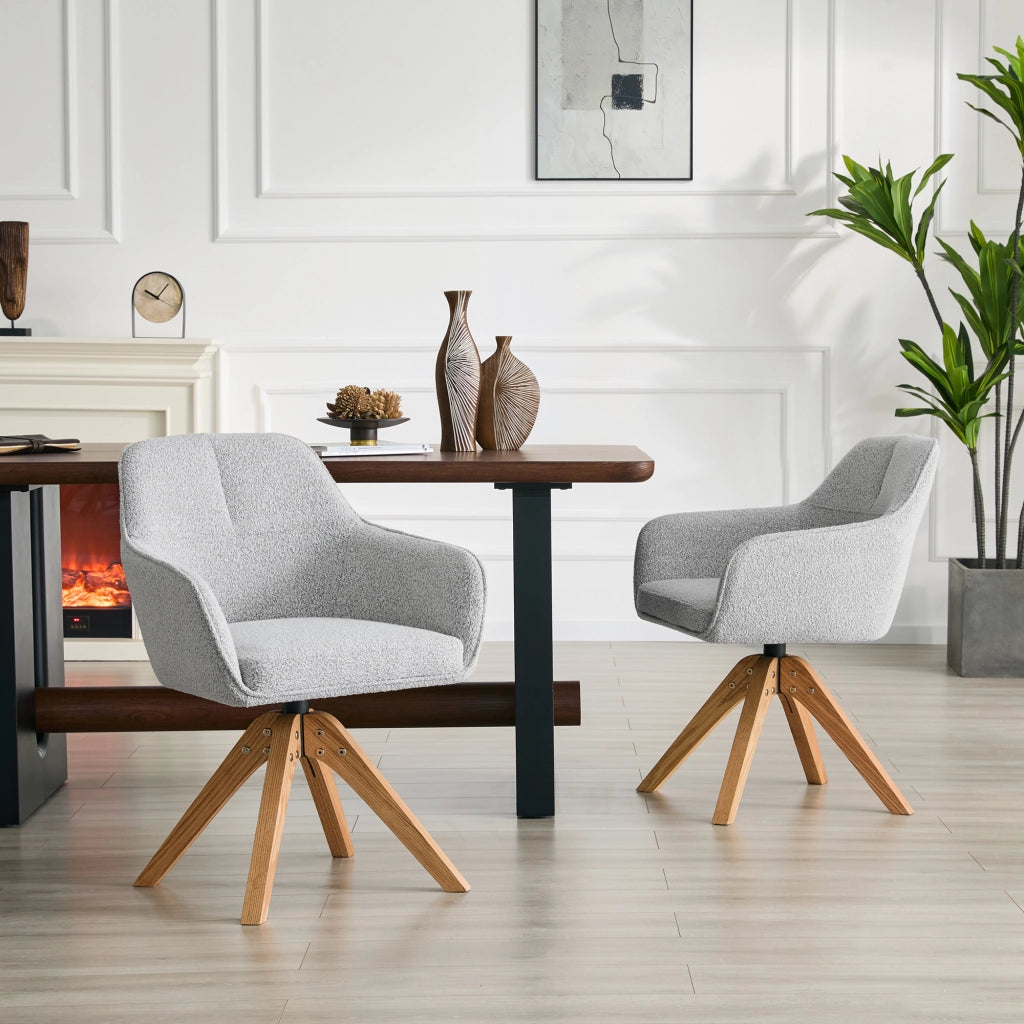 SEDIA Girevole 82 cm in Tessuto Grigio e Legno Massello Set da 2 pezzi