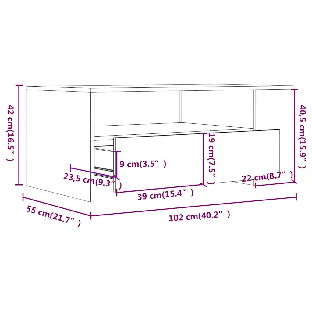 Tavolino Salotto-Tavolino da soggiorno-Tavolo Grigio Cemento 102x55x42 cm Legno Compensato