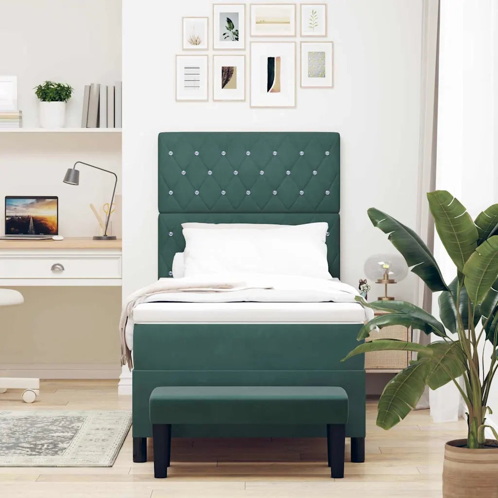 Letto a molle con materasso Verde Scuro 90 x 190 cm Velluto 3344417