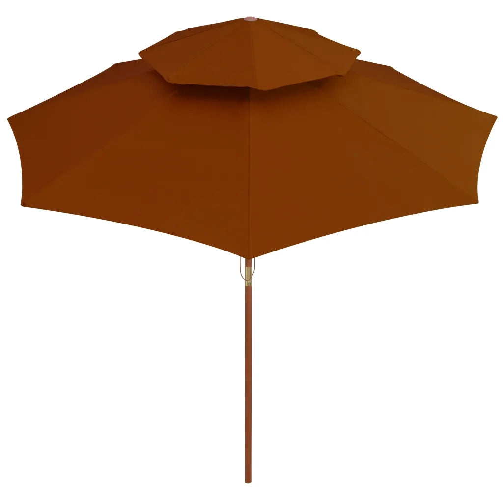 Ombrellone a Due Livelli con Palo in Legno 270 cm Terracotta
