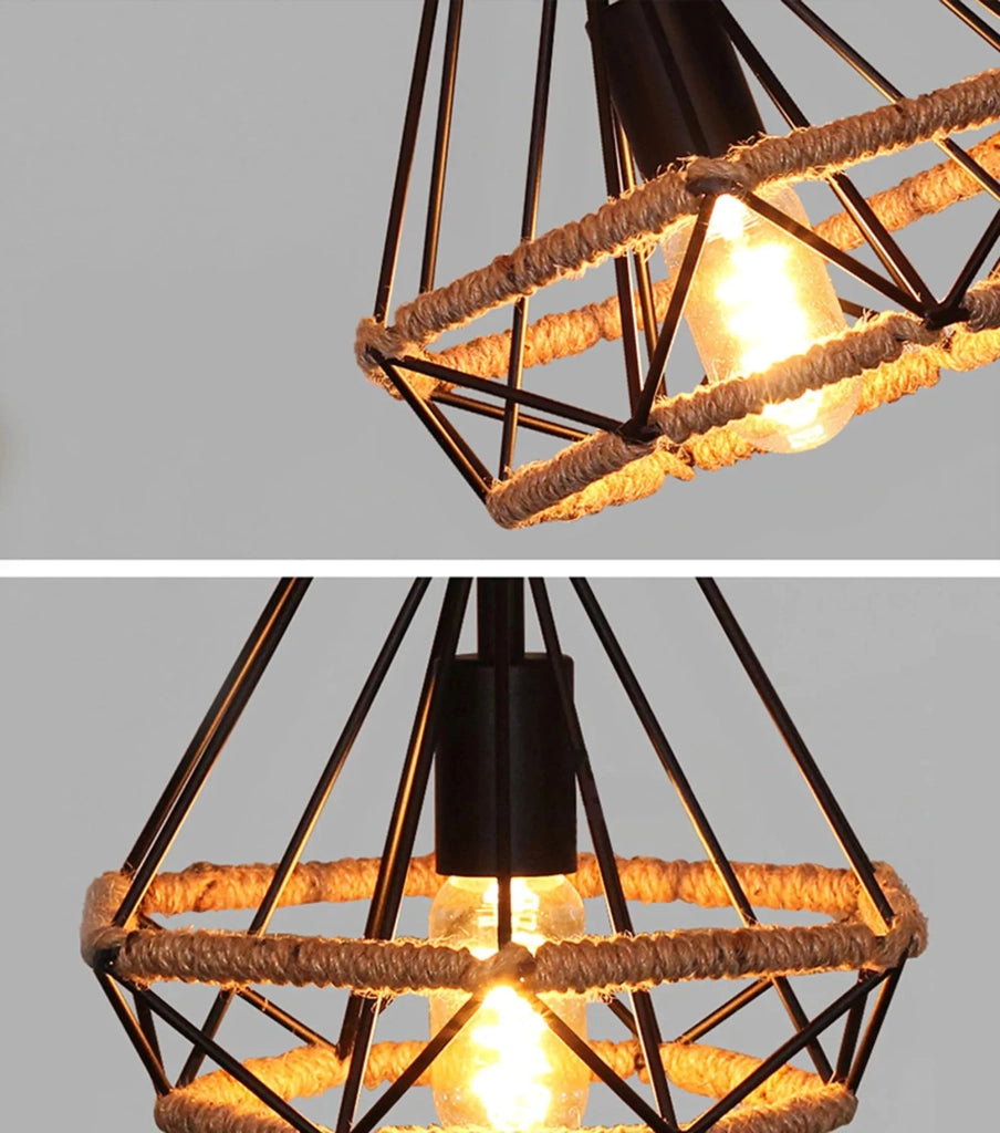 Lampada Da Soffitto Geometrico Pensile In Stile Loft Corda APP678-1CP