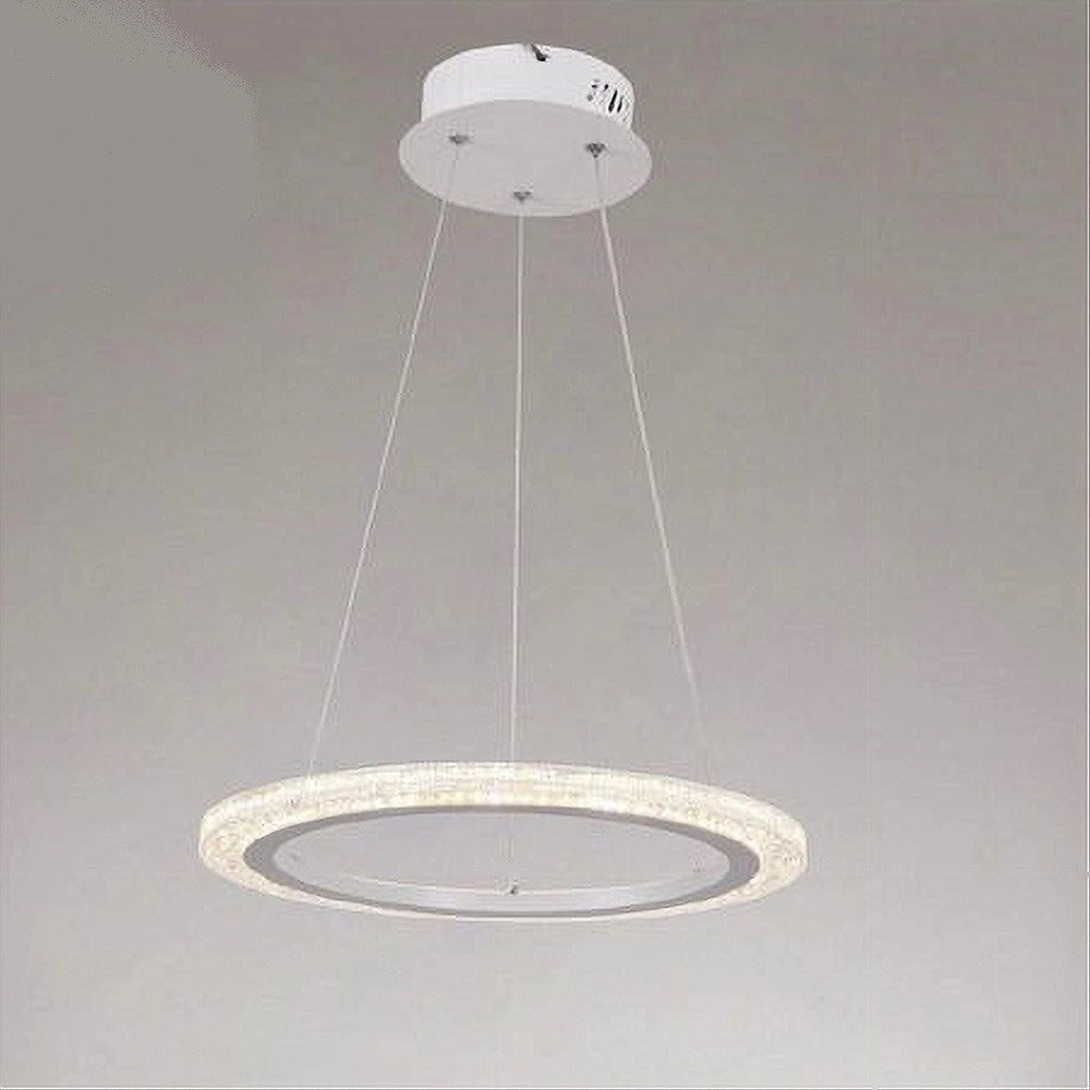 Trade Shop - Lampadario A Sospensione Led 36 W Cerchio Anello Bianco Effetto Cristallo 31920 -