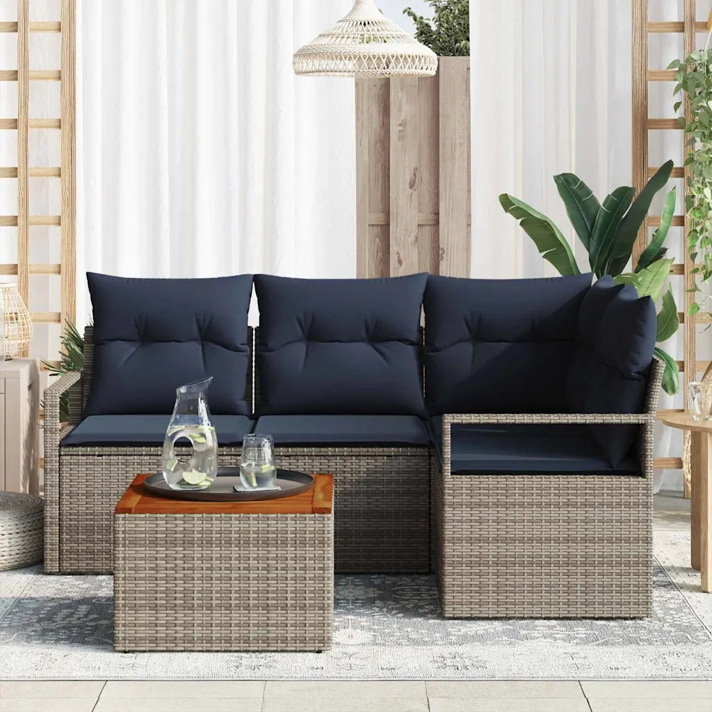 Set Divano da Giardino con cuscino 5 pcs Grigio polyrattan