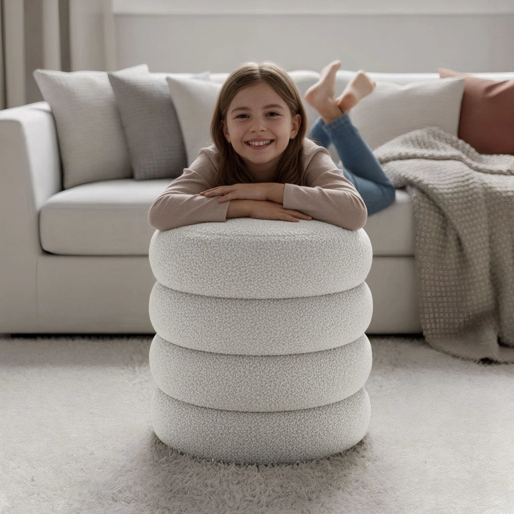 Pouf contenitore cilindrico in tessuto teddy 42 cm SNUGGO Bianco Nebbia
