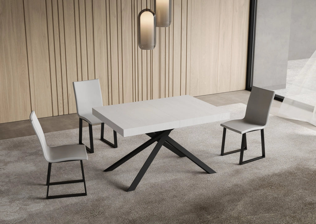 Tavolo allungabile 140/224x80cm Niket bianco frassino gambe antracite