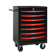 Mobile contenitore con 7 cassetti e serratura con guide a sfere; per garage e officina; in acciaio; nero rosso
