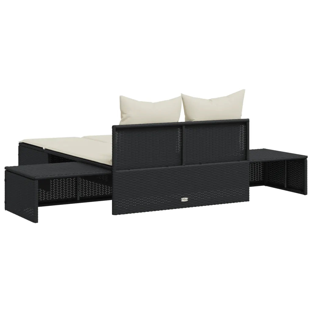 Lettino Prendisole | Sdraio da giardino | Lettino da sole Doppio con Cuscini Nero in Polyrattan
