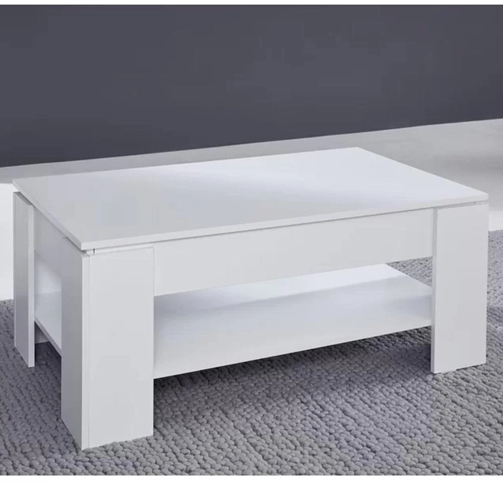 Tavolino Soggiorno con Rialzo Contenitore Tavolo Salotto Moderno Apribile Bianco