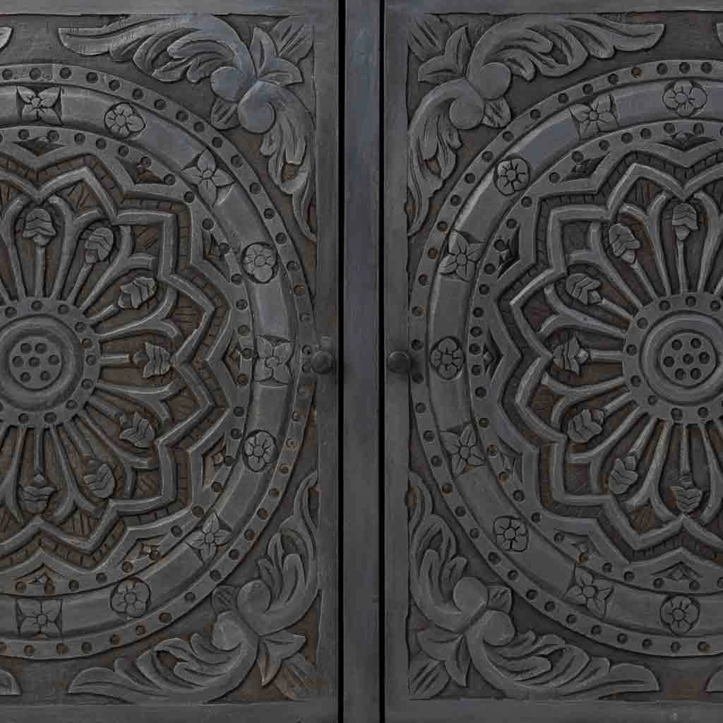 Credenza artigianale in legno con 3 ante nere, 160x40x85h cm