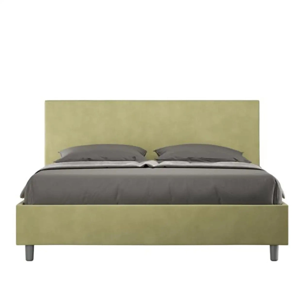 Letto matrimoniale con rete imbottito 160x200 microfibra tè verde Adele