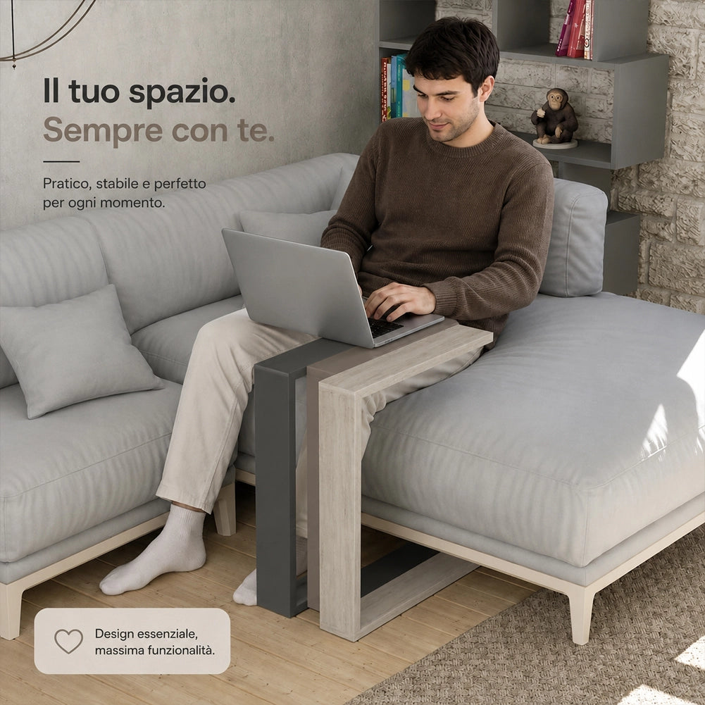 Tavolino Ausiliario Tavolo Mobile Design Moderno Antracite Bianco Antico Tortora