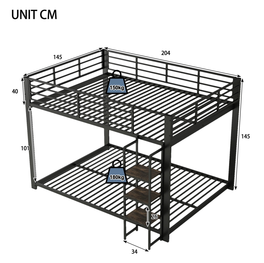 Letto a castello 140x200 cm in metallo con scaletta a gradini; nero
