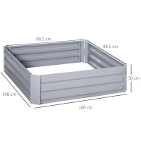 Set di 2 Letti per Orto Rialzati con Fondo Aperto per Piante e Ortaggi, in Acciaio, 100x100x30 cm, Grigio