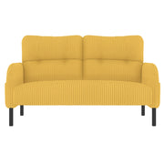 Set di Divani con 1 Divano 2 Posti; 1 Poltrona e 1 Poggiapiedi; Tasca Laterale e Seduta Profonda; Velluto a Coste e Metallo; Giallo