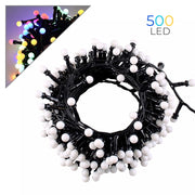CATENA LUMINOSA LED A SFERA 500 LUCI MULTICOLORE SU CAVO NERO DA 10 METRI - CON 8 MODALITA' DI ILLUMINAZIONE PROLUNGABILE FINO A 2 PEZZI