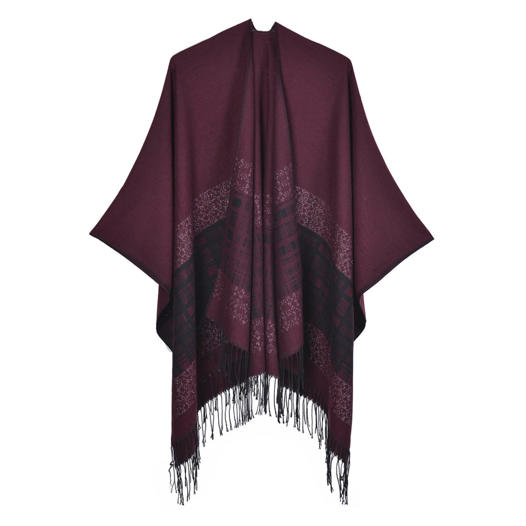 Sciarpa/mantella reversibile in cashmere a tinta unita per autunno/inverno, semplice e spessa con nappe.
