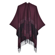 Sciarpa/mantella reversibile in cashmere a tinta unita per autunno/inverno, semplice e spessa con nappe.