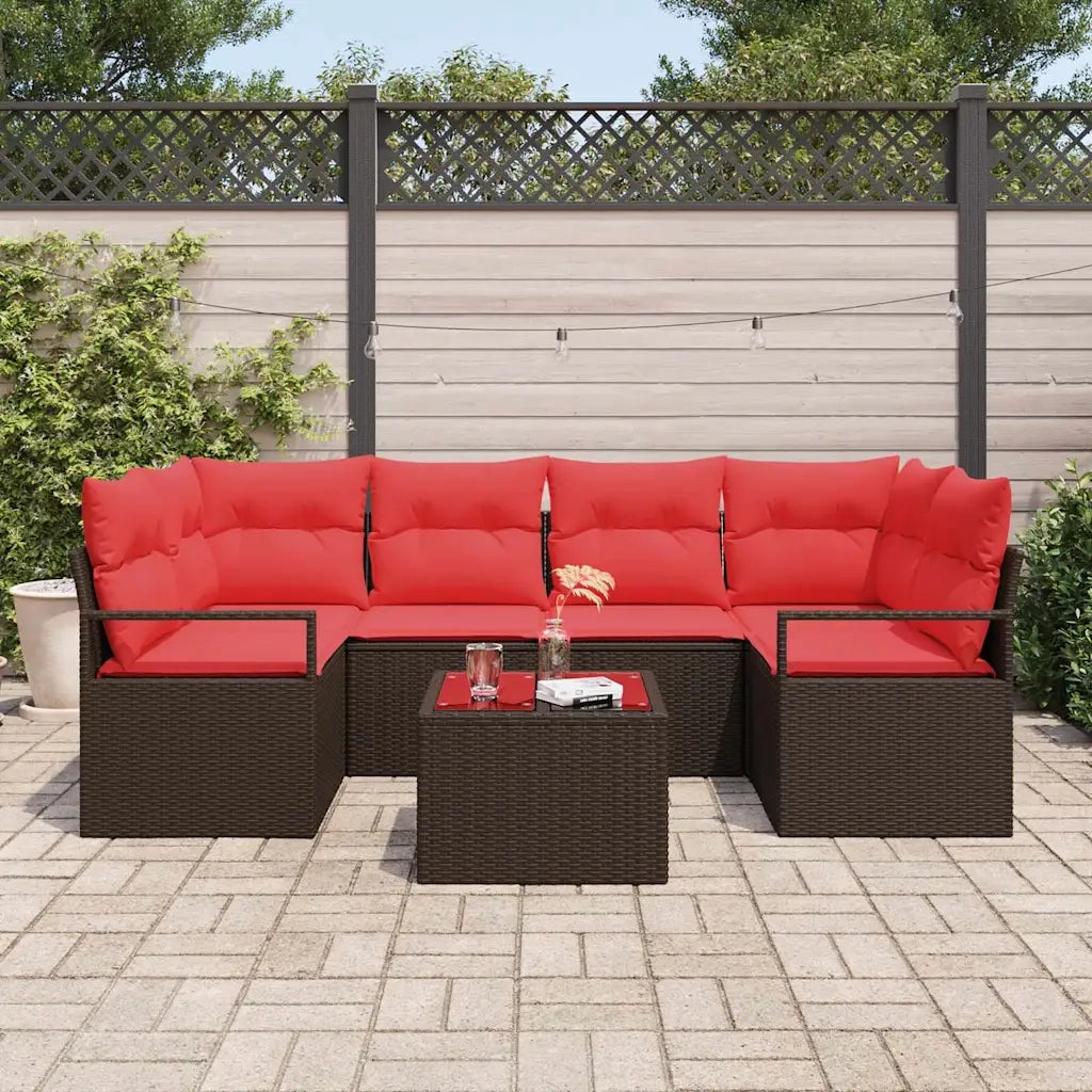 Set di divani 7 pcs Marrone e Rosso polyrattan