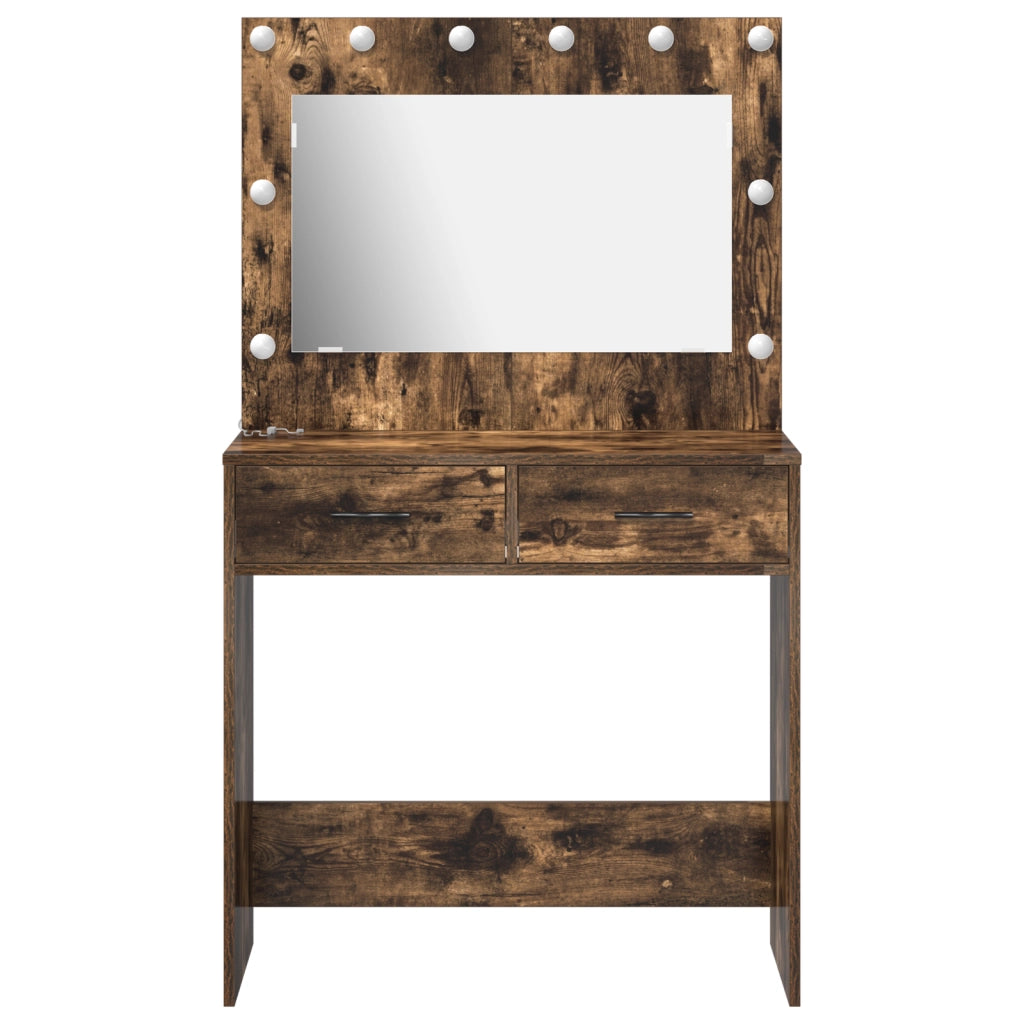Tavolo da Toeletta con Luci LED Rovere Affumicato 78.5x41x135 cm