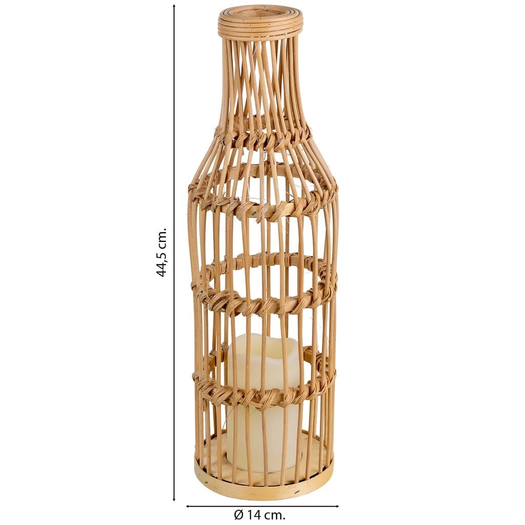 Vaso in rattan con candela naturale a batteria, D14x44,5h cm