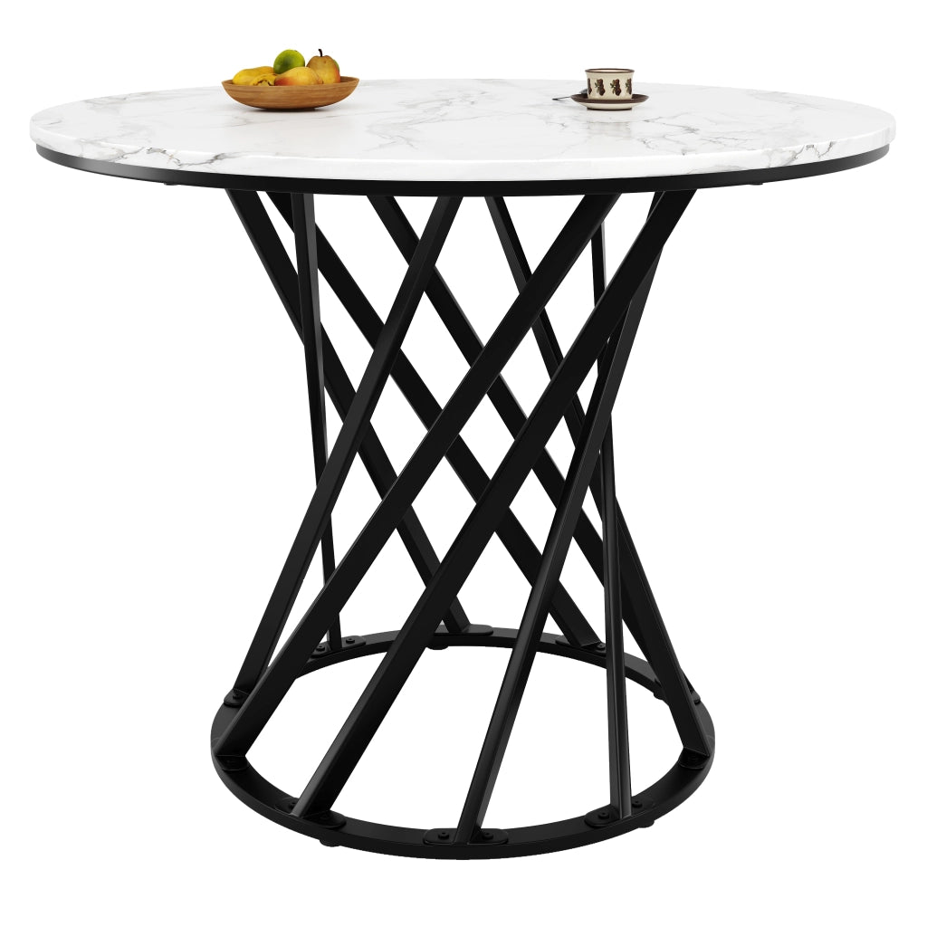 TAVOLO DA PRANZO Rotondo 80x80x76 cm MDF e Metallo Nero Bianco