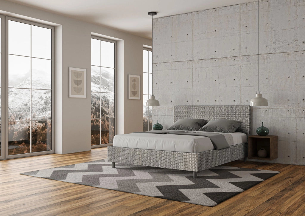 Letto Matrimoniale 160x200 cm con Rete e Contenitore Adele Labirinto 02 Grigio