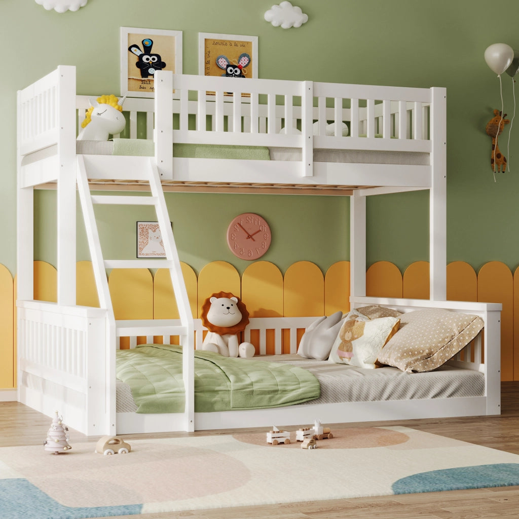 Letto a Castello 90x200 cm e 140x200 cm; Scala; Sponde di Sicurezza - in Legno - Bianco